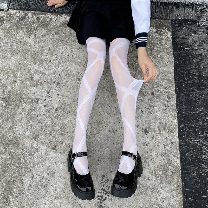 Jacquard Patterned Silk Stockings With Polka Dots And Heart Motifs Sexy Black Sheer Pantyhose