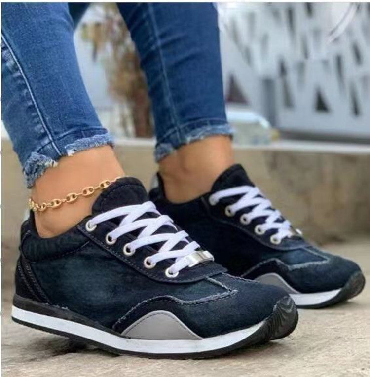 Plus Size Sneakers Farvematchende Forår og Efterår Kilehæl Flade Damesko