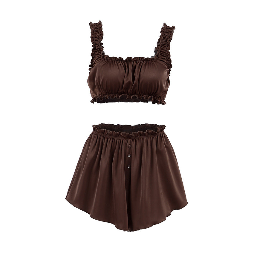 Springsummer Satin And Lace Underwear Shorts Pajama Two-piece Setstylish And Sexy