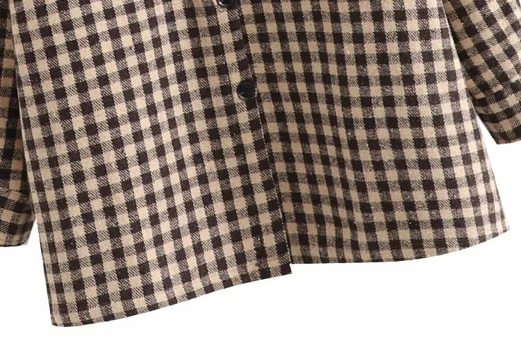 Coffee Color Plaid Loose Mid Length Shirt Jacket