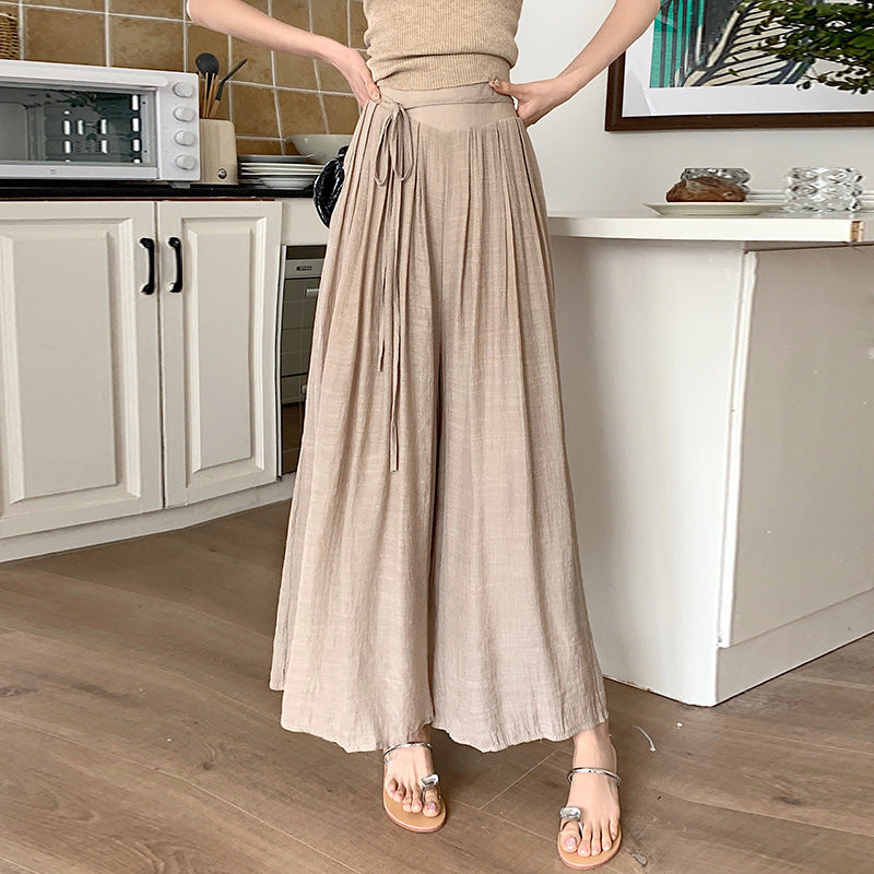 Elastic High Waist Lace-up Draped Casual Pants