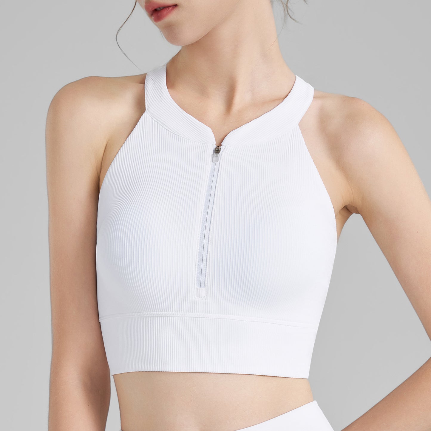 High-intensity Ribbed Yoga Tank Top With Built-in Bra