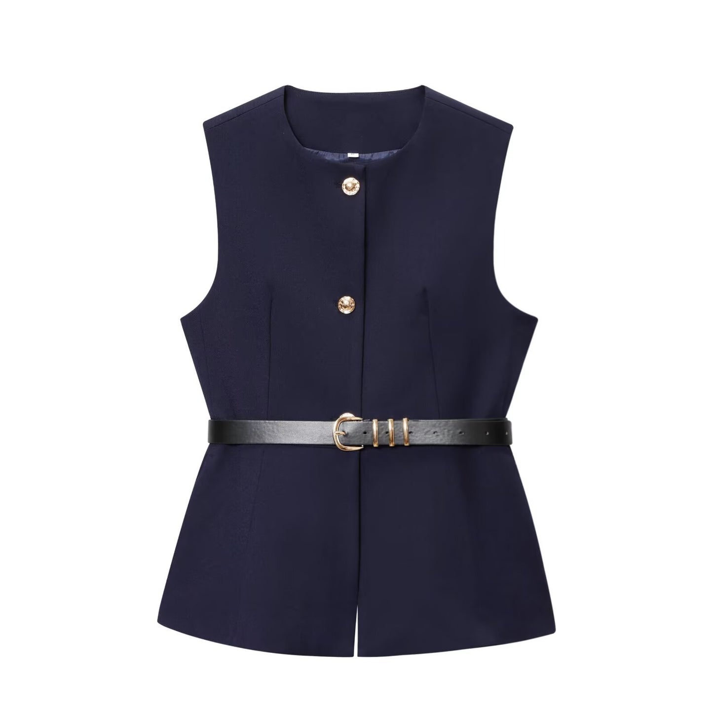 Women's Belt Simple Sleeveless Round Neck Vest Jacket