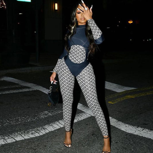 Spliced High-waist Tight-fitting Sports Fitness Jumpsuit