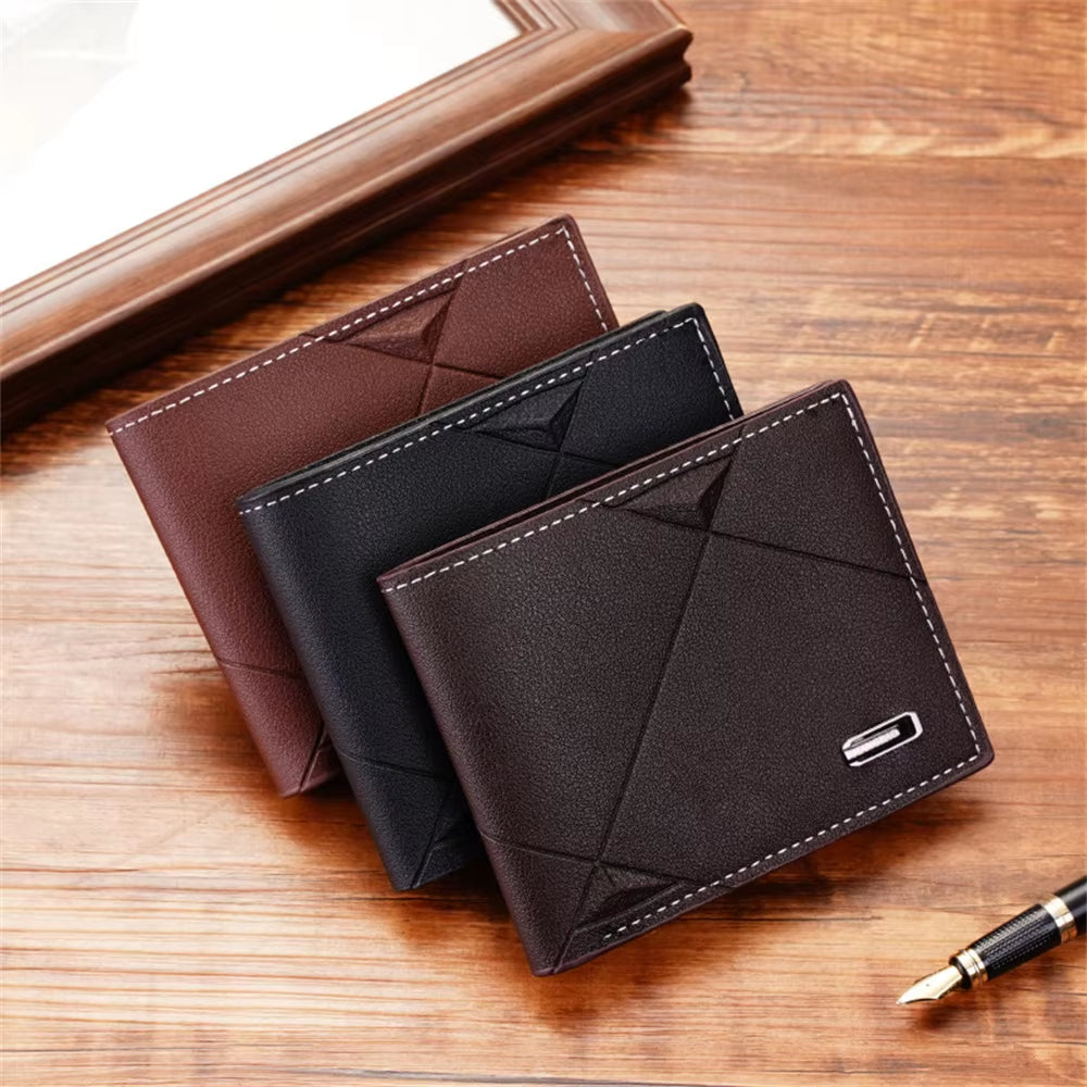 Slim Minimalist Bifold Wallet Carbon Fiber RFID Blocking Men'S Coin Purses with ID Window Muti Card Slots Leather Card Holder