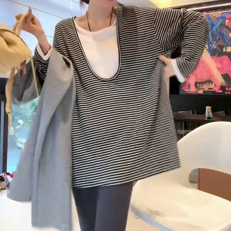 Fashionable Striped Long-sleeve Top