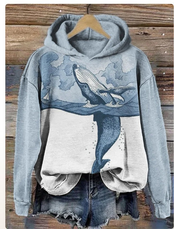 Women's Loose Draping Effect Hooded Coat Sweatshirt