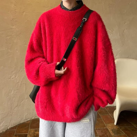 Solid Color Loose Fit Vintage Men's Loose Casual Sweater