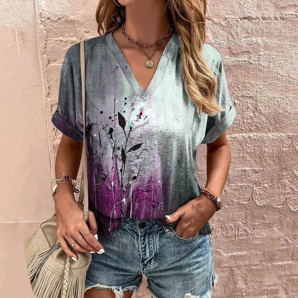 V-neck Fashion Shirt Summer Casual Clothes Over Plus Size T-shirt