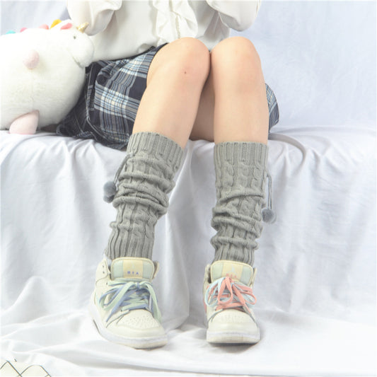 Women's Korean Style Knee Pad Fur Ball Knitted Socks