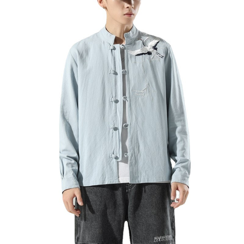 Men's Embroidered Disc Button Loose Casual Chinese Tang Suit Cardigan