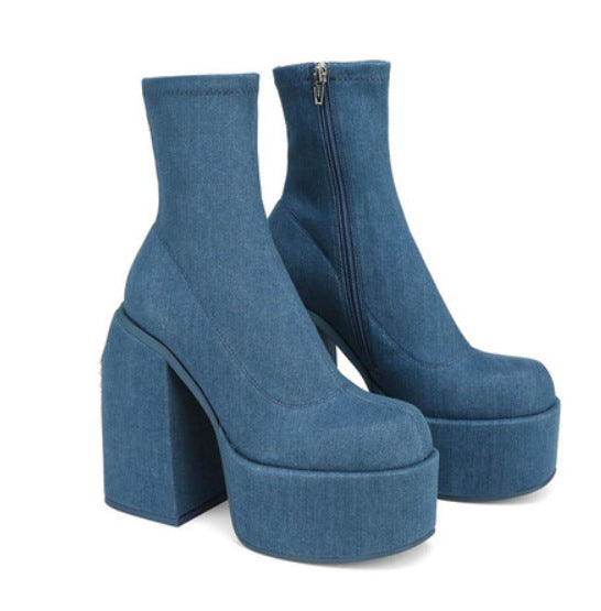 Platform High Heel Boots Scrub Stovepipe Elastic Boots