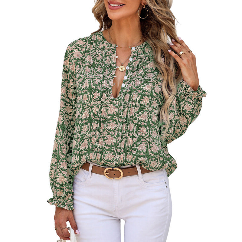 Wear Pullover Temperament Commute Style All-match Floral Print Pullover