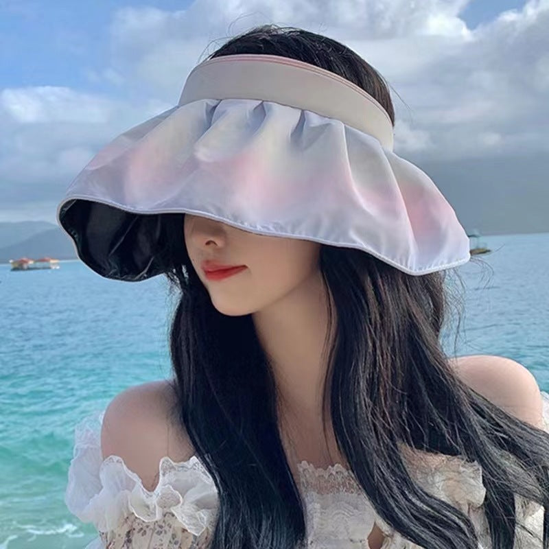 Women's Gradient Black Rubber Large Eaves Sun Visor Shell Hat