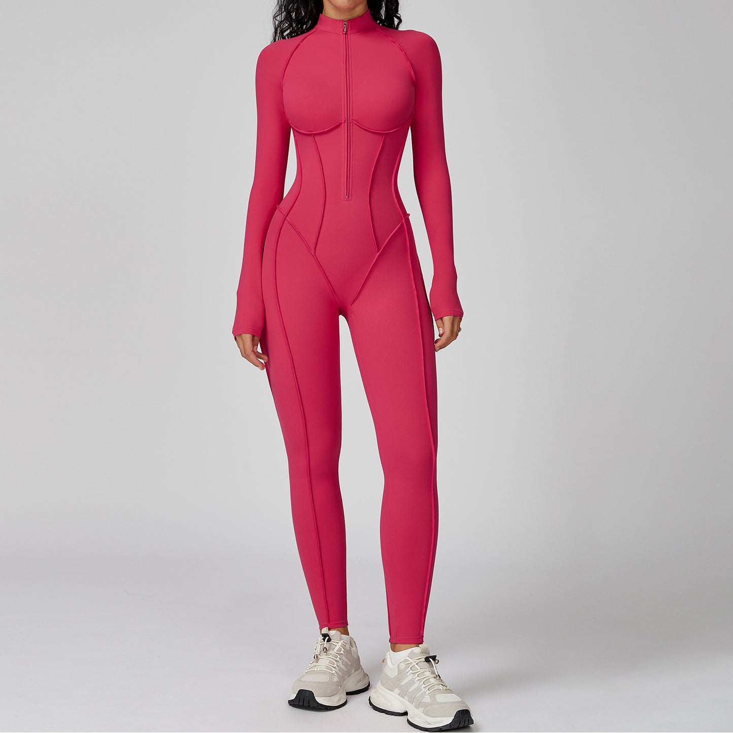 High-intensity Sports Contrast Color Stand-up Collar Jumpsuit
