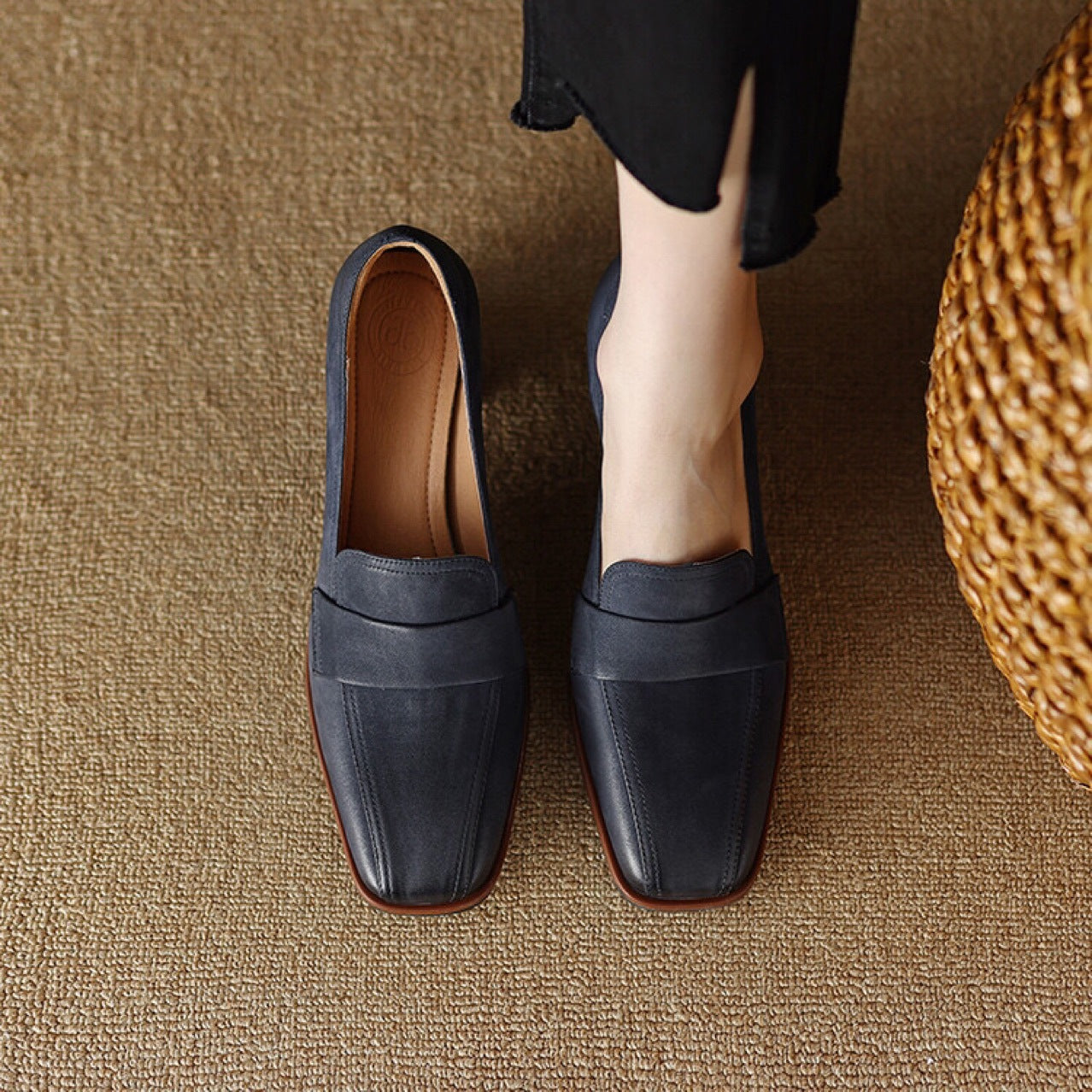 Square-toe Chunky-heel Mid-heel Low-cut Shoes