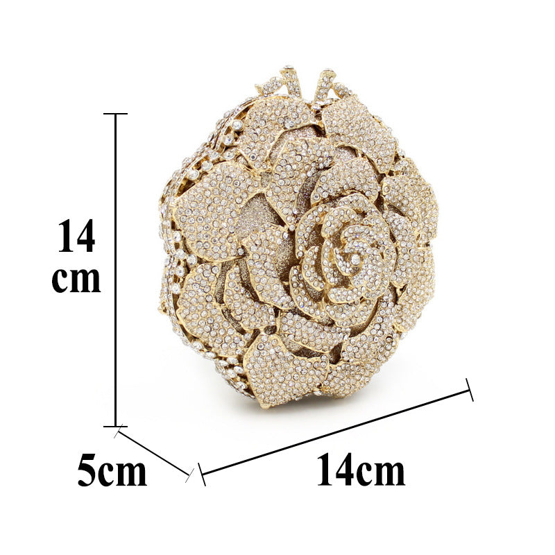 Women's Rose Rhinestone Bag Hollow Clutch