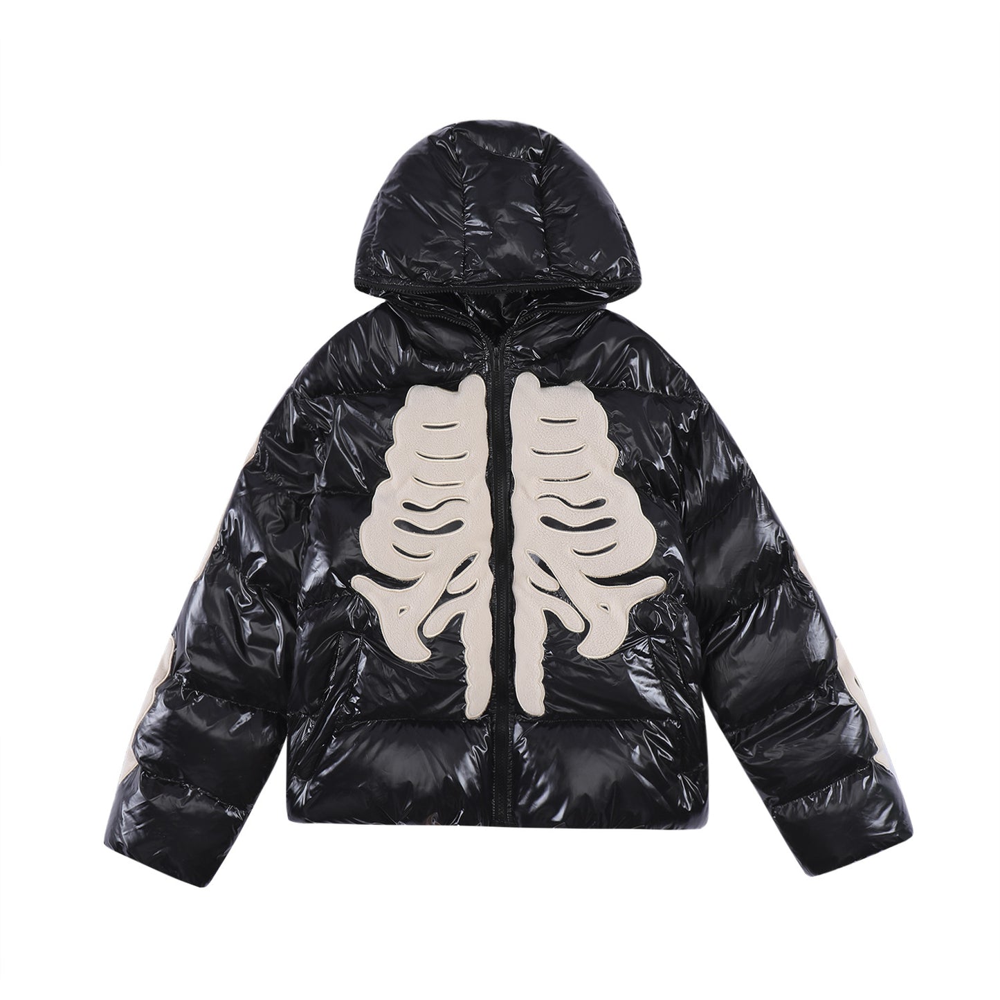 Men's Embroidered Leather Hooded Cotton Coat