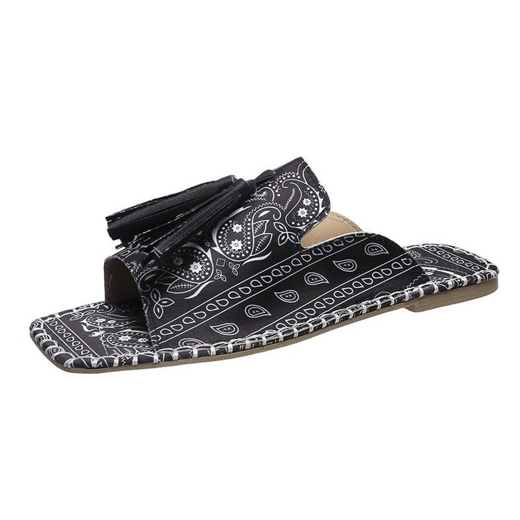 Women's Fringed Colorblock Square Toe Flat Sandals