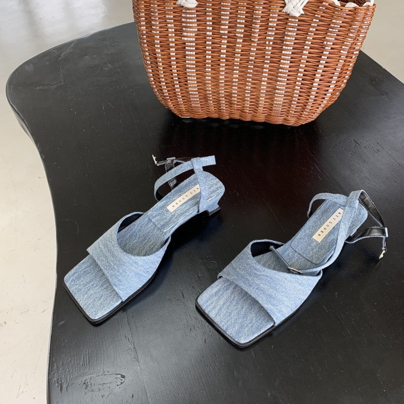Summer  One Word Buckle High-heeled  Women's Sandals