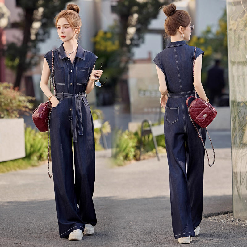 Women's Slimming Sleeveless Tencel Denim Jumpsuit