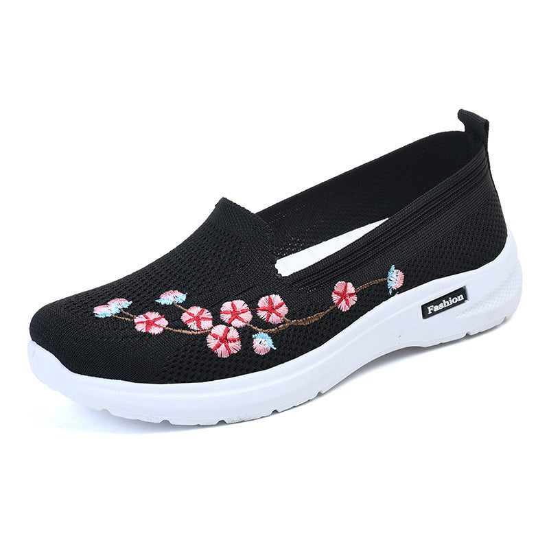 Fashionable And Comfortable Breathable Embroidered Women's Flying Woven Sports Anti-slip Pumps