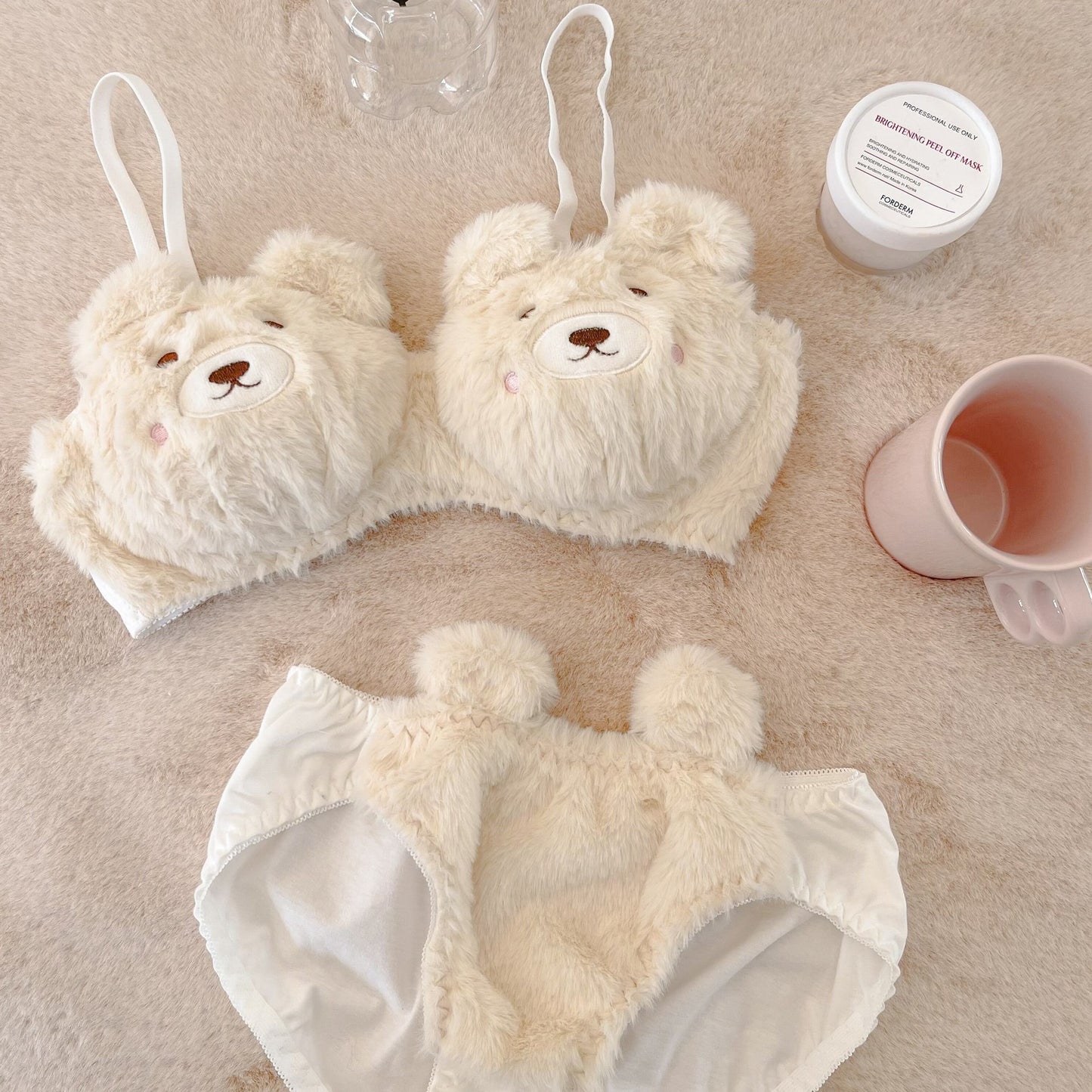 Lady Cartoon Plush Bear Bra Set