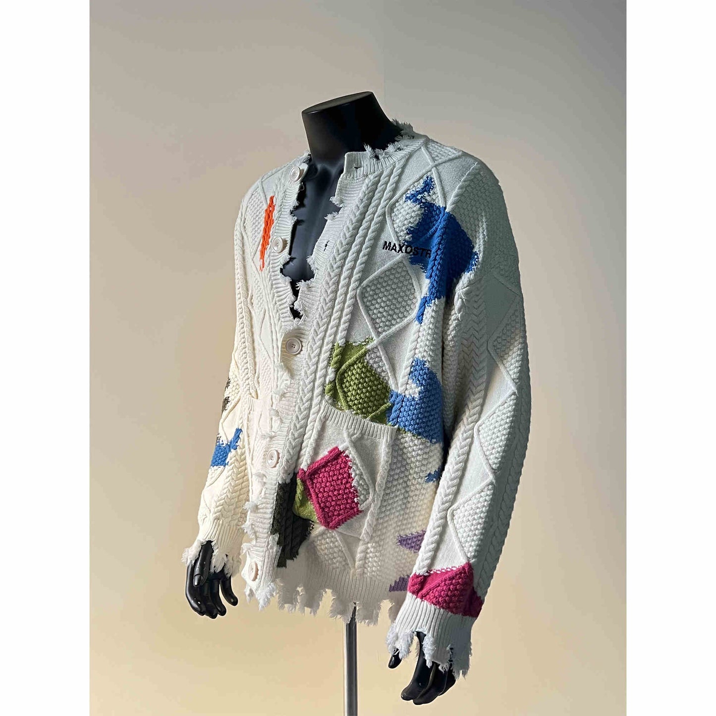 Damaged Contrast Color Cardigan Sweater Men's And Women's Coats