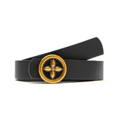 Plum Blossom Round Buckle Decoration Women's PU Belt Fashionable Versatile