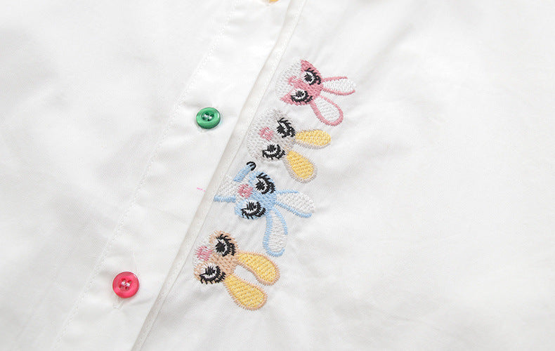 Women's Embroidered Rabbit Radish Shirt With Placket