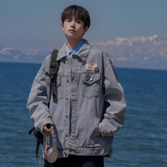 Hooded Stitching Neutral Hong Kong Style Plus Size Denim Coat