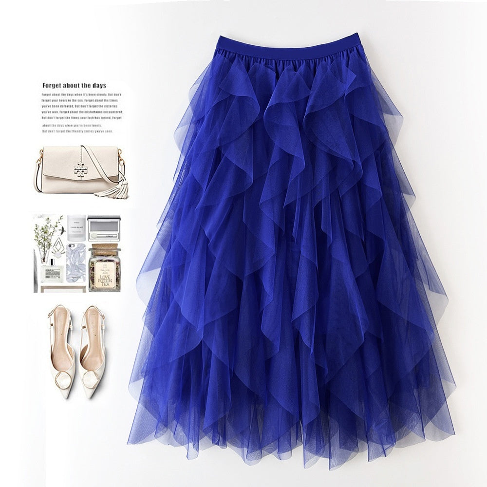 High Waist Mid-length Tassel Elegant Mesh Skirt Ins
