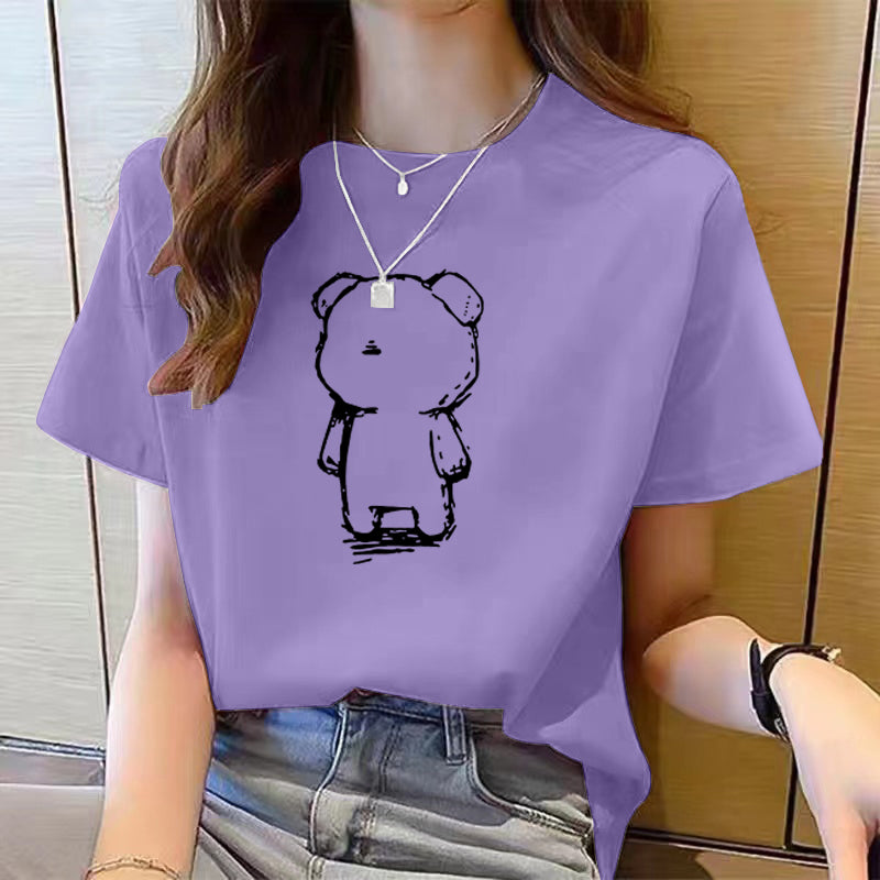 Women's Cute Bear Plus Size Cotton Short Sleeve T-shirt