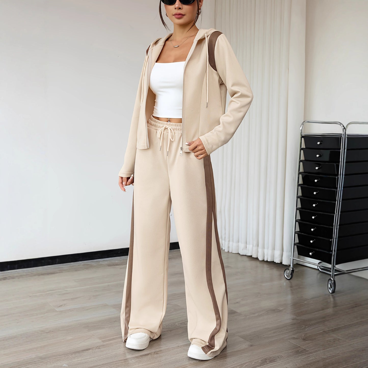 Womens Casual Hooded Cardigan Top And Pants Fashion Set