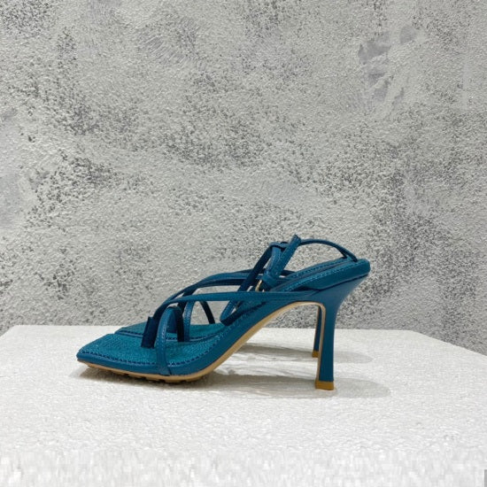 Square-toe High-heel Sandals In Woven Mesh And Leather