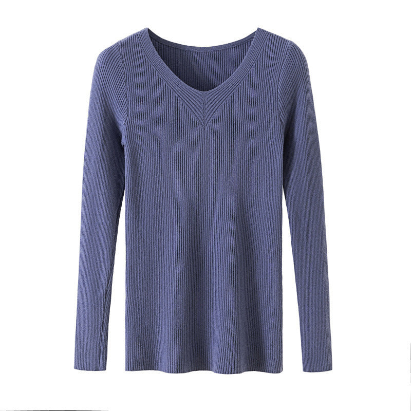 Women's Slim-fit Long-sleeved Pullover Skinny V-neck Sweater
