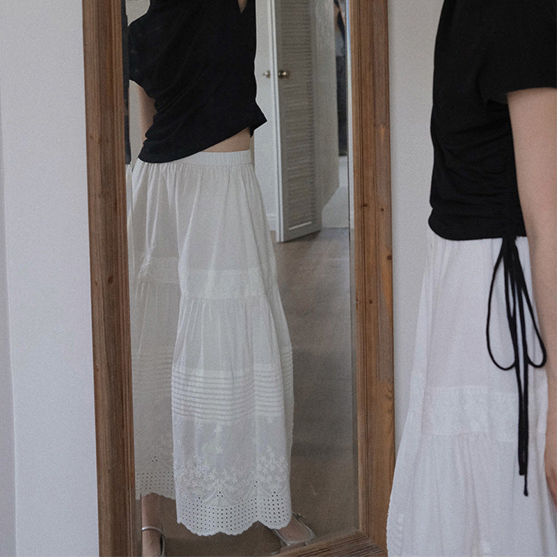 Women's Fashion Heavy-duty Pleated Embroidered High Waist Skirt