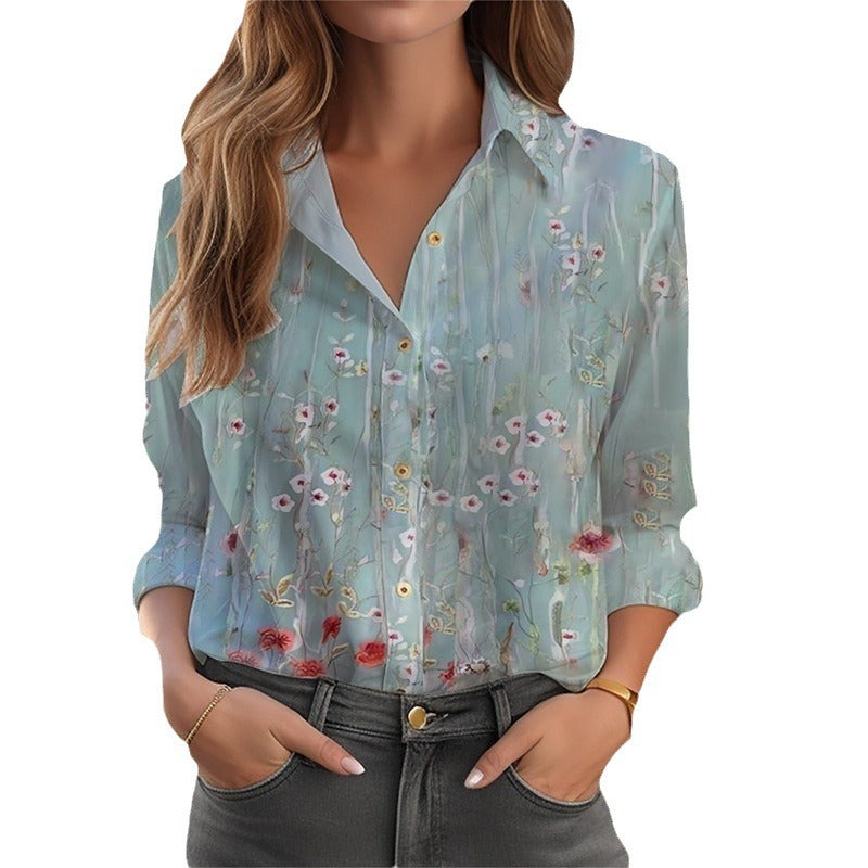 Women's Cardigan 3D Flower Print Long Sleeve Shirt