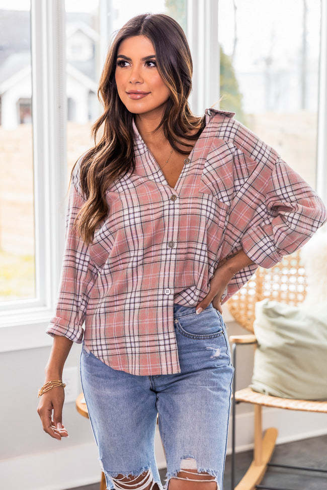 New Polo Collar Pocket Long Sleeve Plaid Shirt Thin Coat For Women