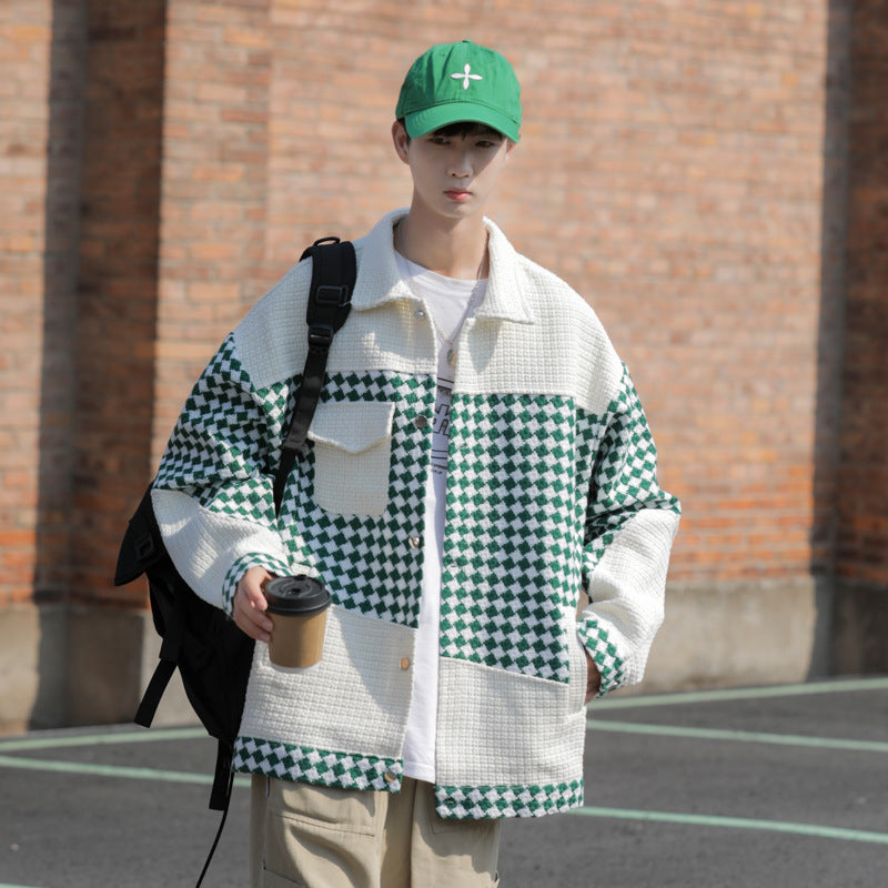 Hong Kong Style Personalized Plaid Jacket For Men