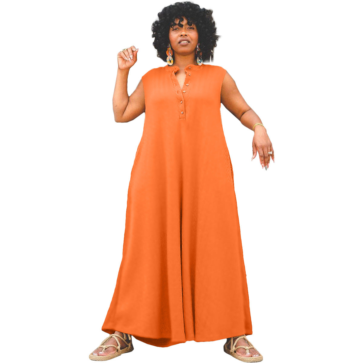 Kvinders Casual Jumpsuit med Knapper Store Størrelser