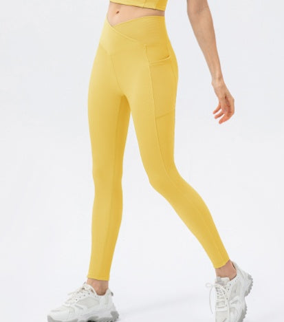 Cross Waist Hips Print Solid Color High Waist Bottoming Yoga Pants