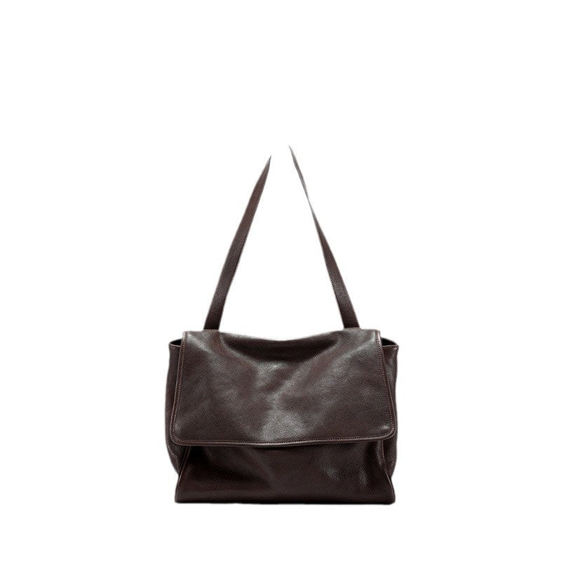 Retro Easy Matching Commuter Large Capacity Top Layer Vegetable Tanning Cattle Leather Bag