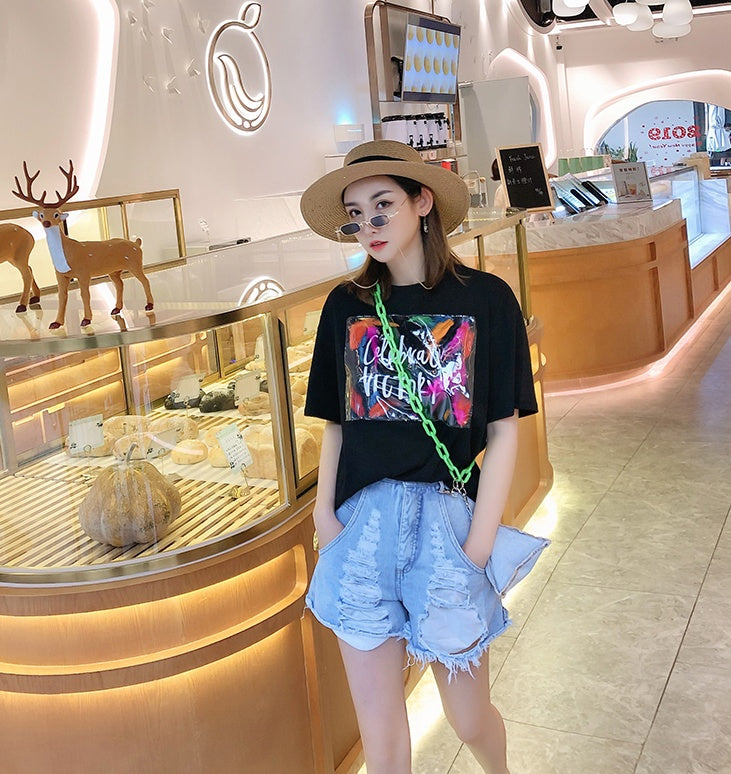 European goods summer new wash water worn denim shorts female chain triangle bag casual pants wild hot pants