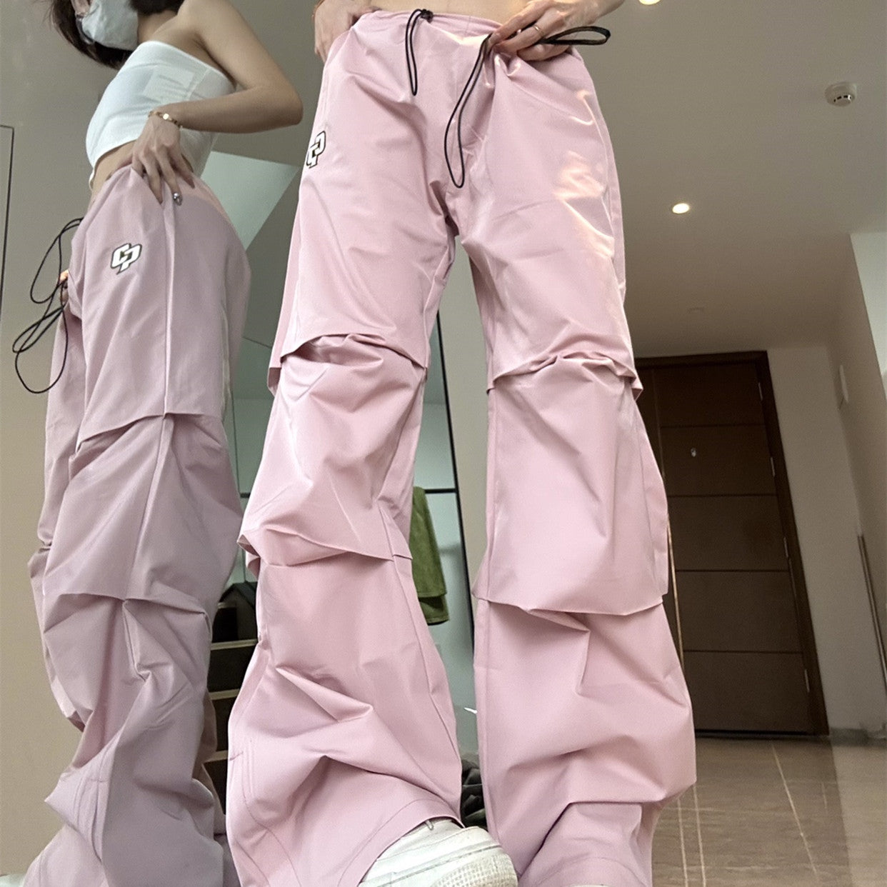 Women's Retro Pleated Pink Overalls