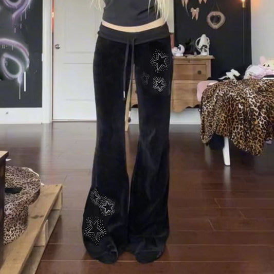 Women's Rib Stitching Velvet Bell-bottom Pants