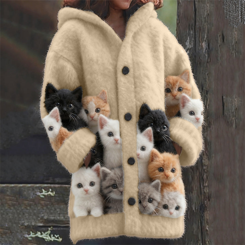 Women's Casual Printed Cardigan Loose Fitting Long Coat