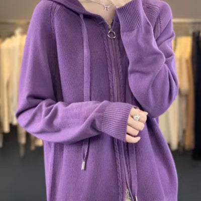 Double Zipper Cardigan Sweater Hoodie Loose-fitting Hoodie Long Sleeve