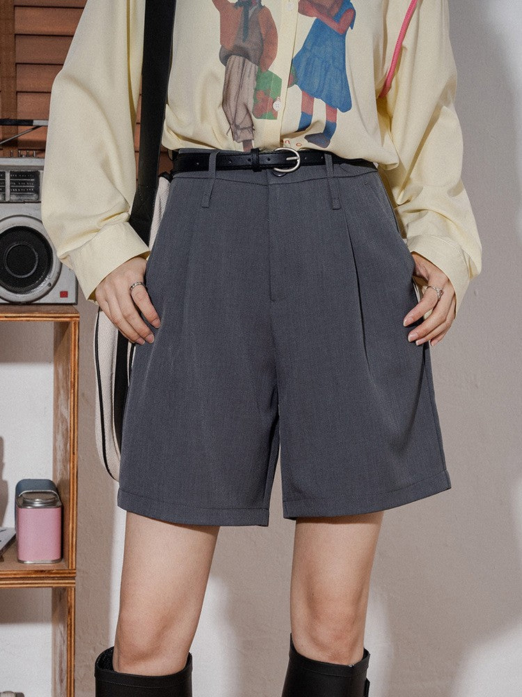 Women's High Waist Straight Suit Cropped Pants Retro Bermuda Shorts