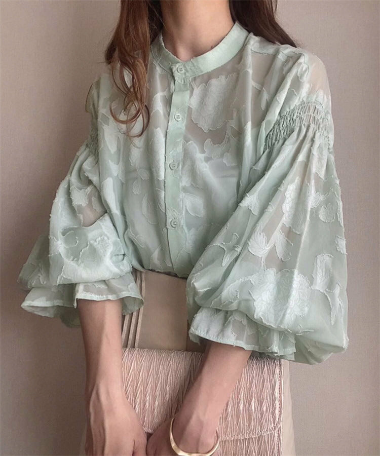 Lace Top With A Fitted Base And Lantern Sleeves